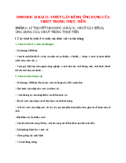 Sinh học 10 Bài 31 (Lý thuyết và trắc nghiệm): Virut gây bệnh, ứng dụng của virut trong thực tiễn