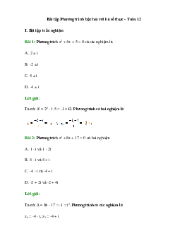 50 Bài tập Phương trình bậc hai với hệ số thực (có đáp án)- Toán 12