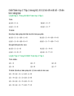 Giải SGK Toán lớp 2 Tập 1 trang 62, 63: 12 trừ đi một số | Chân trời sáng tạo