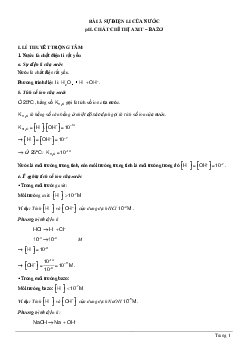 Chuyên đề Sự điện li của nước. pH. Chất chỉ thị axit-bazơ 2023 hay, chọn lọc