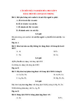 39 câu Trắc nghiệm Một số axit quan trọng có đáp án 2023 – Hóa học lớp 9