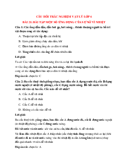 Trắc nghiệm Vật lý 6 Bài 21 có đáp án: Bài tập Một số ứng dụng của sự nở vì nhiệt