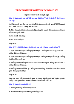 Trắc nghiệm Đặc điểm của văn bản nghị luận có đáp án – Ngữ văn lớp 7