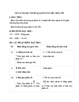 Giáo án Rút gọn phân số (2023) mới nhất -  Toán lớp 4