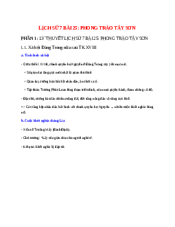 Lịch Sử 7 Bài 25 (Lý thuyết và trắc nghiệm): Phong trào Tây Sơn