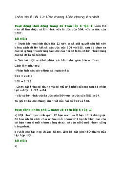 Giải SGK Toán 6 Bài 12 (Chân trời sáng tạo): Ước chung. Ước chung lớn nhất