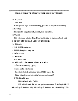 Giáo án Công Nghệ 7 Bài 32: Sự sinh trưởng và phát  triển của vật nuôi mới nhất - CV5555