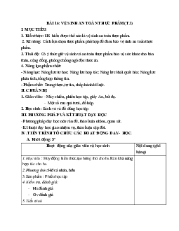 GIÁO ÁN CÔNG NGHỆ 6 BÀI 16: VỆ SINH AN TOÀN THỰC PHẨM(T3) MỚI NHẤT