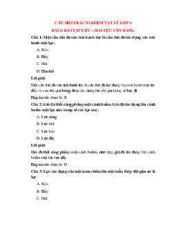 Trắc nghiệm Vật lý 6 Bài 6 có đáp án: Bài tập Lực - Hai lực cân bằng