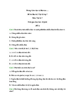 Đề thi Học kì 2 Vật Lí lớp 7 có đáp án (5 đề)