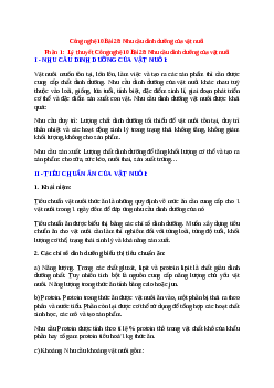 Công nghệ 10 Bài 28 (Lý thuyết và trắc nghiệm): Nhu cầu dinh dưỡng của vật nuôi
