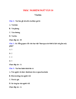 Trắc nghiệm Văn bản có đáp án – Ngữ văn lớp 10