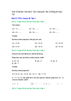 Vở bài tập Toán lớp 2 Tập 1 trang 49, 50 Bài 12: Bảng trừ (qua 10) | Kết nối tri thức