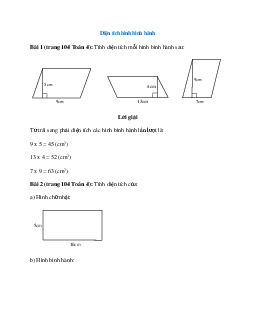 Toán lớp 4 trang 104 Diện tích hình bình hành