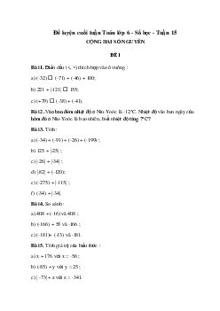 Bài tập cuối tuần Số học Toán lớp 6 tuần 15 có đáp án.