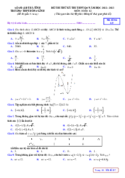 Đề thi thử Toán trường THPT Hồng Lĩnh (Hà Tĩnh) năm 2023