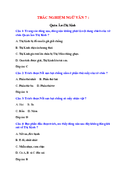 Trắc nghiệm Quan Âm Thị Kính có đáp án – Ngữ văn lớp 7