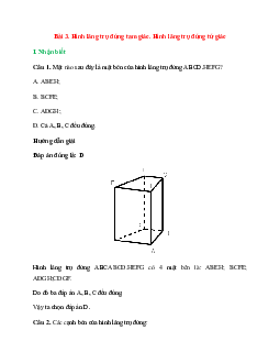 20 câu Trắc nghiệm Hình lăng trụ đứng tam giác. Hình lăng trụ đứng tứ giác (Chân trời sáng tạo) có đáp án 2024 – Toán lớp 7