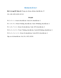 Trong các số sau, số nào chia hết cho 3? 231; 109; 1872; 8225; 92 313