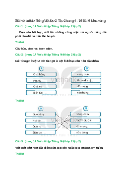 Vở bài tập Tiếng Việt lớp 2 Tập 2 trang 14, 15, 16 Bài 6: Mùa vàng – Kết nối tri thức