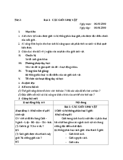 Giáo án Sinh học 10 Bài 2: Các giới sinh vật mới nhất – CV5512