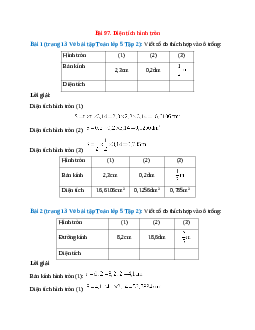 Vở bài tập Toán lớp 5 Tập 2 trang 13, 14 Bài 97: Diện tích hình tròn