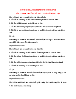 28 câu Trắc nghiệm Sinh học 11 Bài 37 có đáp án 2023: Sinh trưởng và phát triển ở động vật