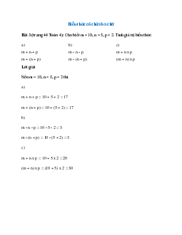 Cho biết m = 10, n = 5, p = 2. Tính giá trị biểu thức: m + n + p