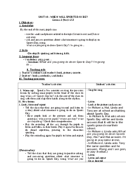 Giáo án tiếng anh 5 unit 10 : When will sports day be? mới nhất
