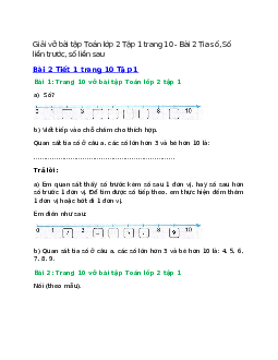 Vở bài tập Toán lớp 2 Tập 1 trang 10, 11, 12 Bài 2: Tia số, Số liền trước, số liền sau | Kết nối tri thức