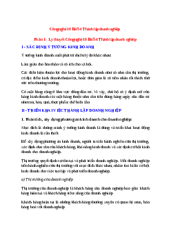 Công nghệ 10 Bài 54 (Lý thuyết và trắc nghiệm): Thành lập doanh nghiệp