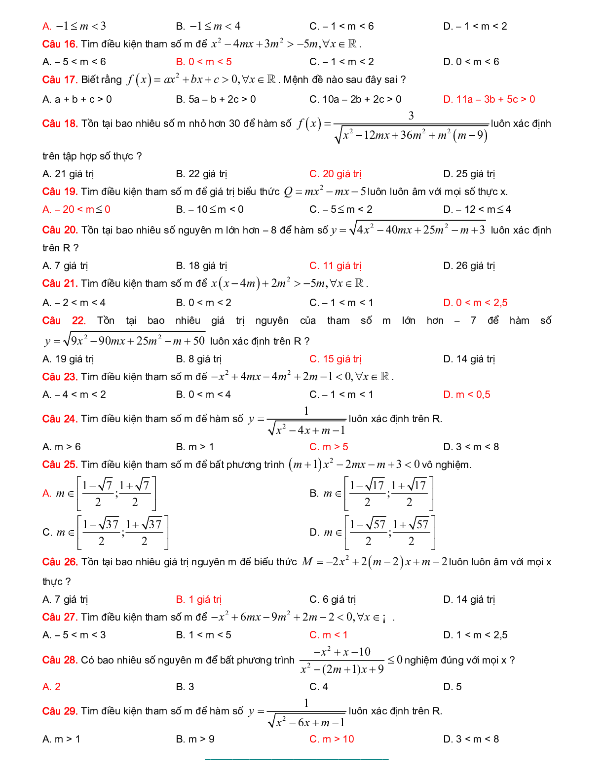 200 Bài tập Bất phương trình - Hệ bất phương trình 2023 có đáp án, chọn lọc (trang 10)