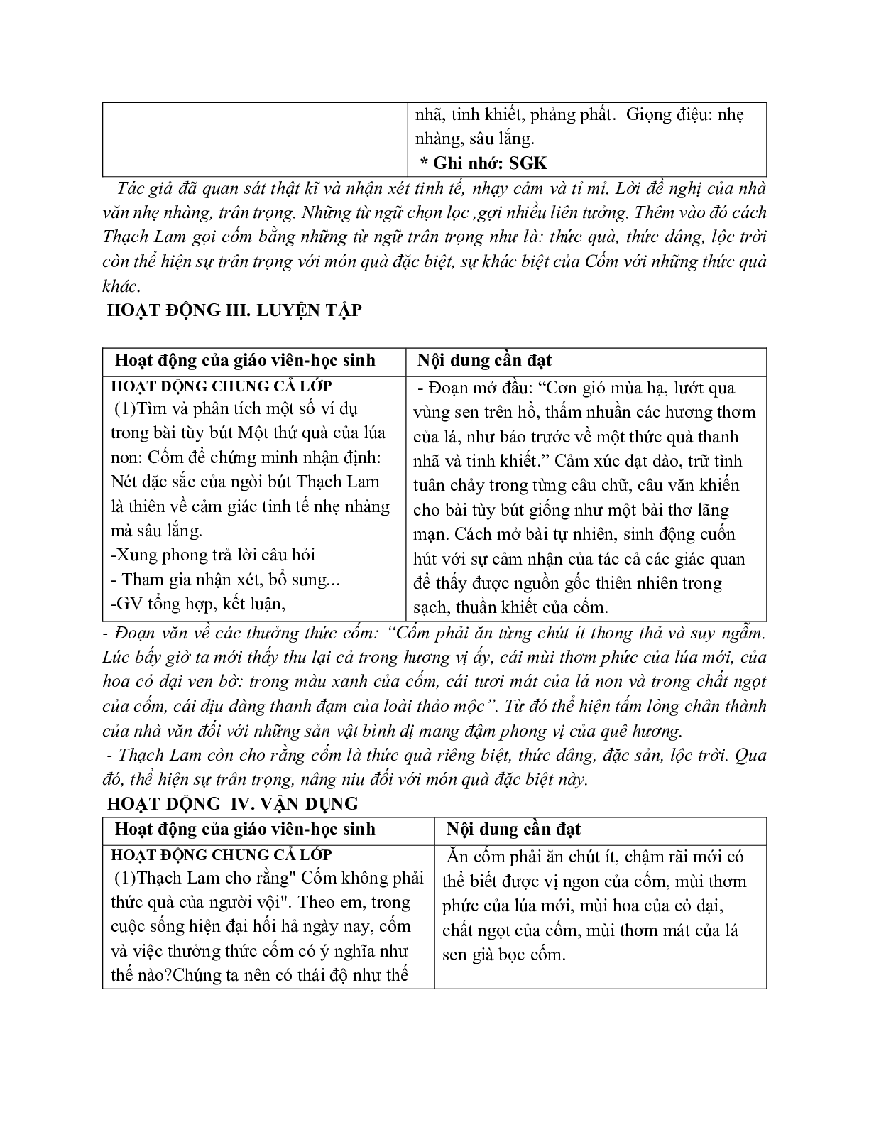 Giáo án ngữ văn lớp 7 Tuần 15 Tiết 57: Một thứ quà của lúa non: Cốm mới nhất (trang 6)