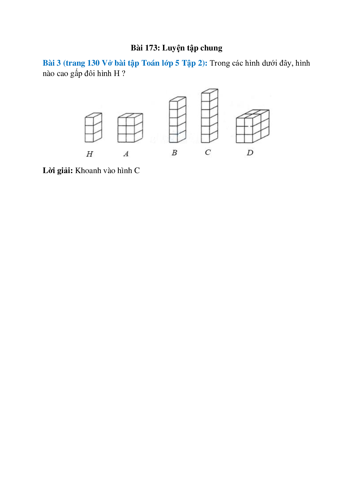 Trong các hình dưới đây, hình nào cao gấp đôi hình H (trang 1)