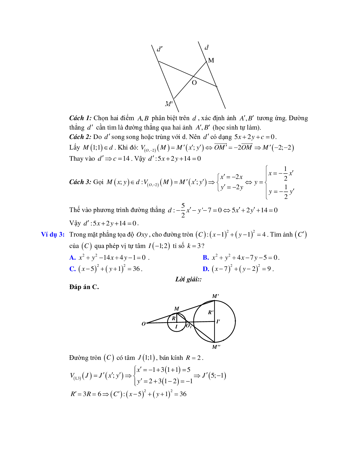Cách tìm ảnh của một điểm hoặc hình qua phép vị tự bằng phương pháp tọa độ (trang 2)
