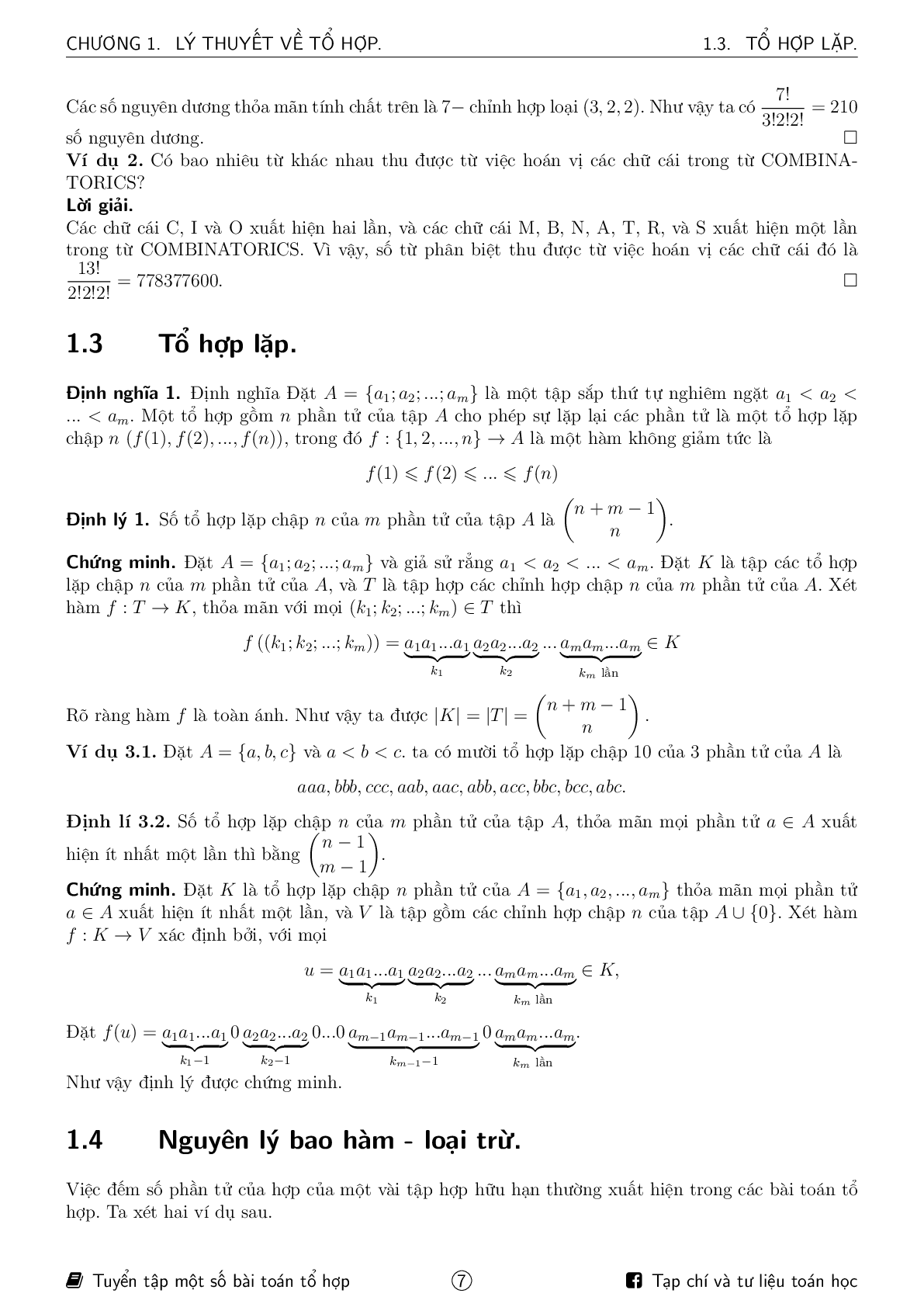 Tuyển tập một số bài toán tổ hợp ôn thi HSG Toán (trang 7)
