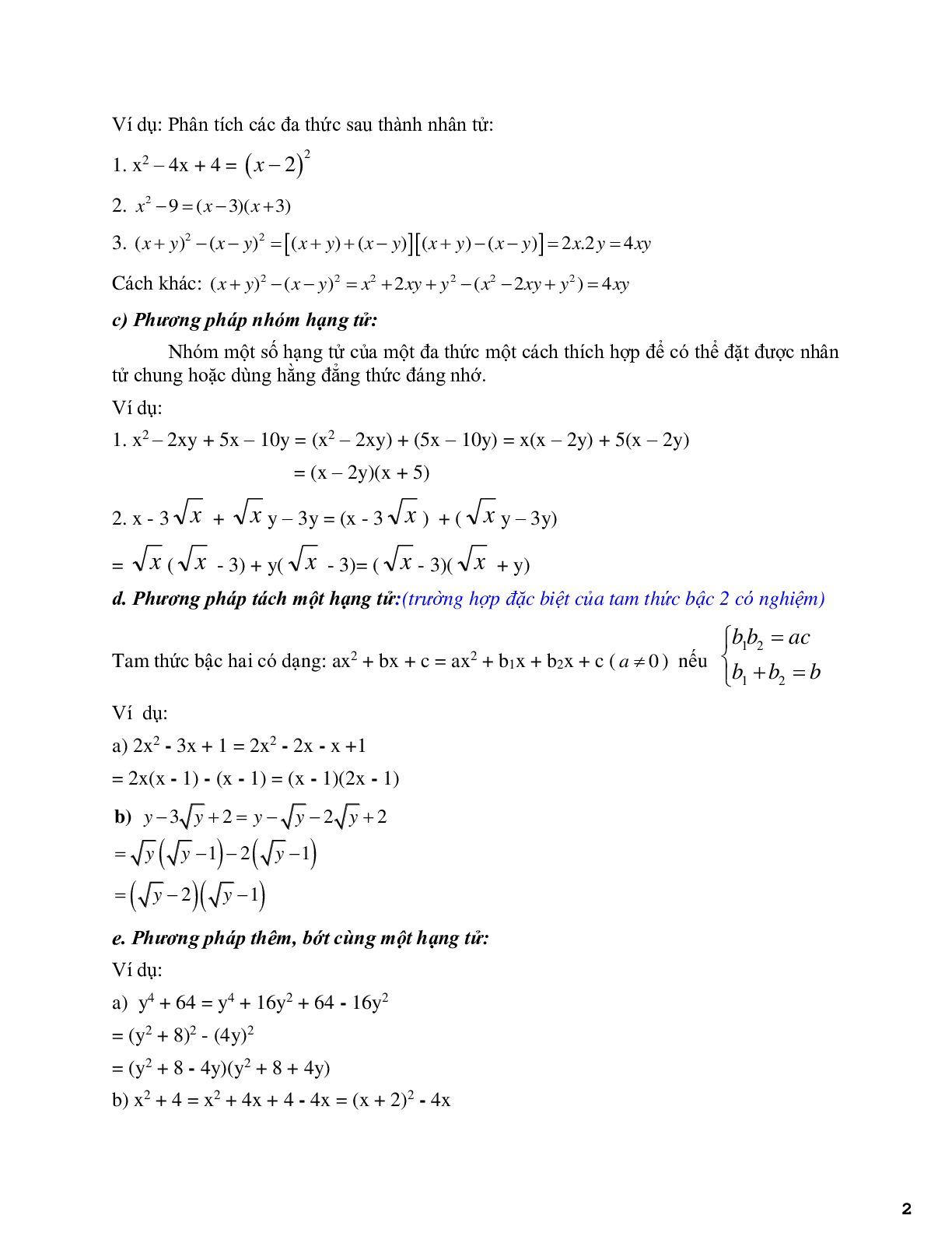 Phương pháp phân tích đa thức thành nhân tử có ví dụ (trang 2)