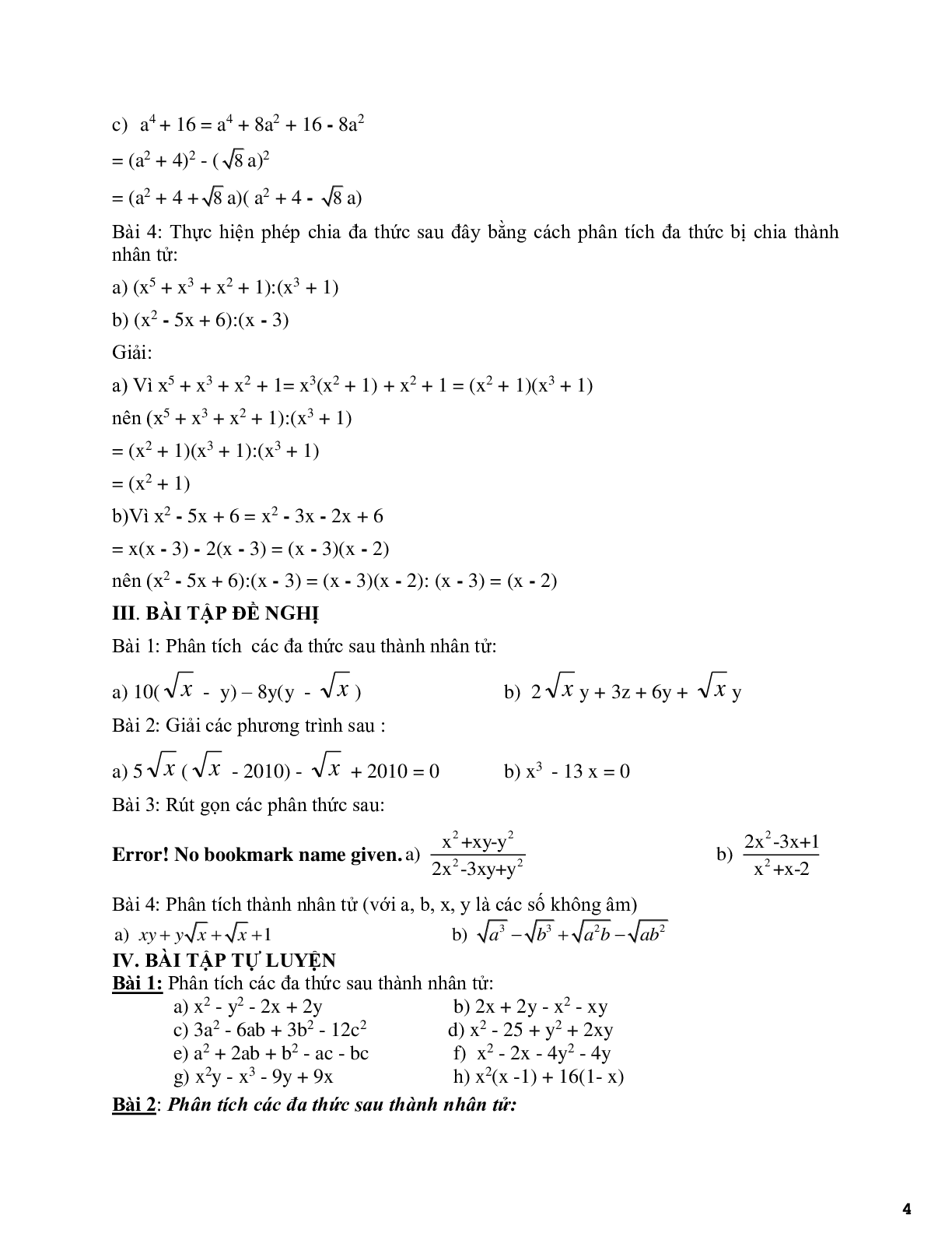 Phương pháp phân tích đa thức thành nhân tử có ví dụ (trang 4)