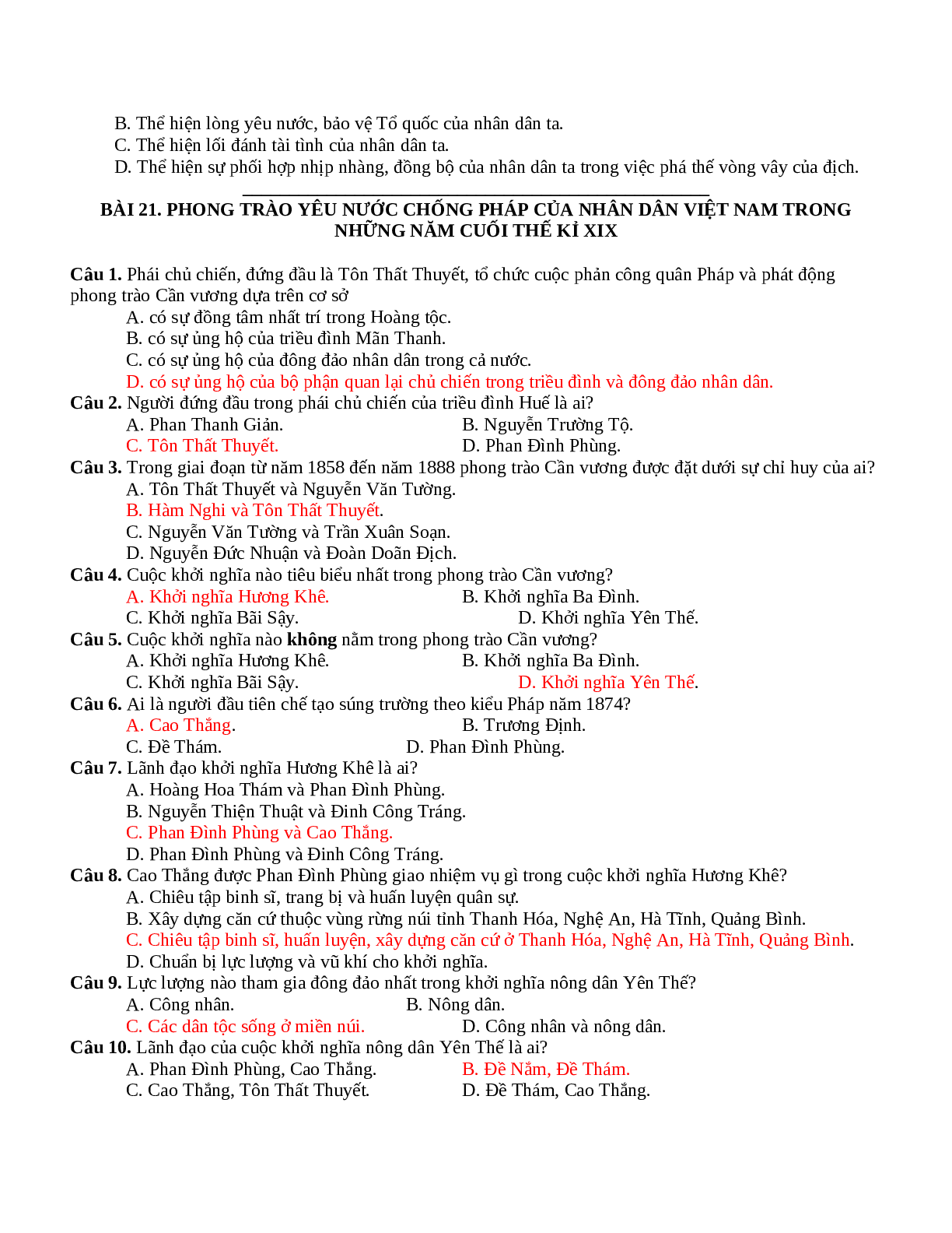 Tổng hợp Câu hỏi ôn tập Lịch Sử lớp 11 chọn lọc (trang 10)