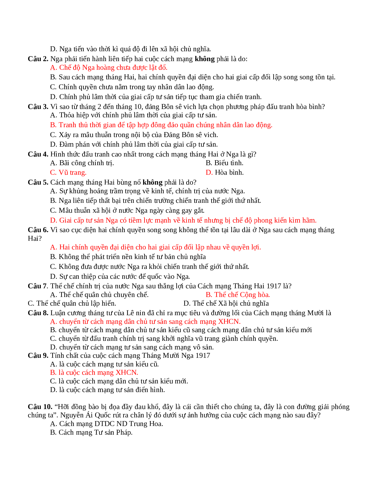 Tổng hợp Câu hỏi ôn tập Lịch Sử lớp 11 chọn lọc (trang 2)