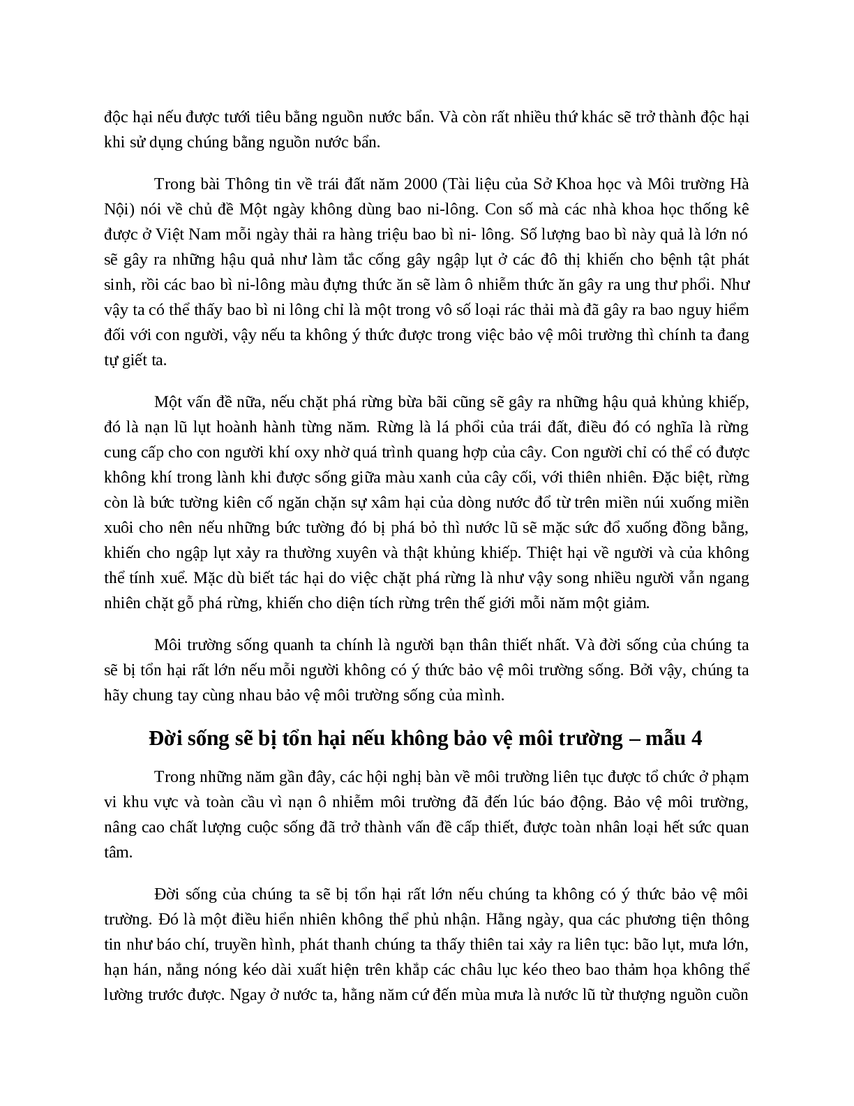 Hãy chứng minh đời sống của chúng ta sẽ bị tổn hại nếu không có ý thức bảo vệ môi trường hay nhất (6 mẫu) (trang 8)