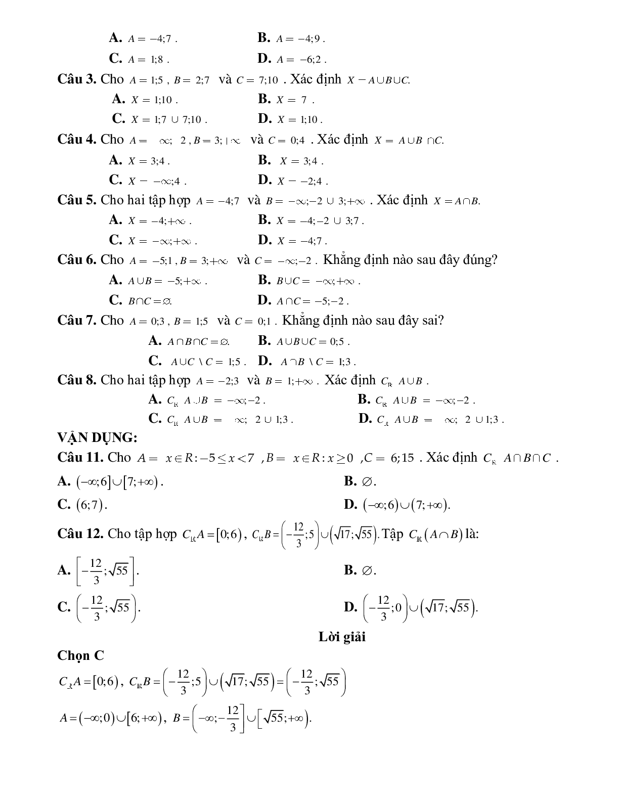Bài tập tự luyện thực hiện hỗn hợp các phép toán với nhiều tập hợp Toán 10 (trang 2)