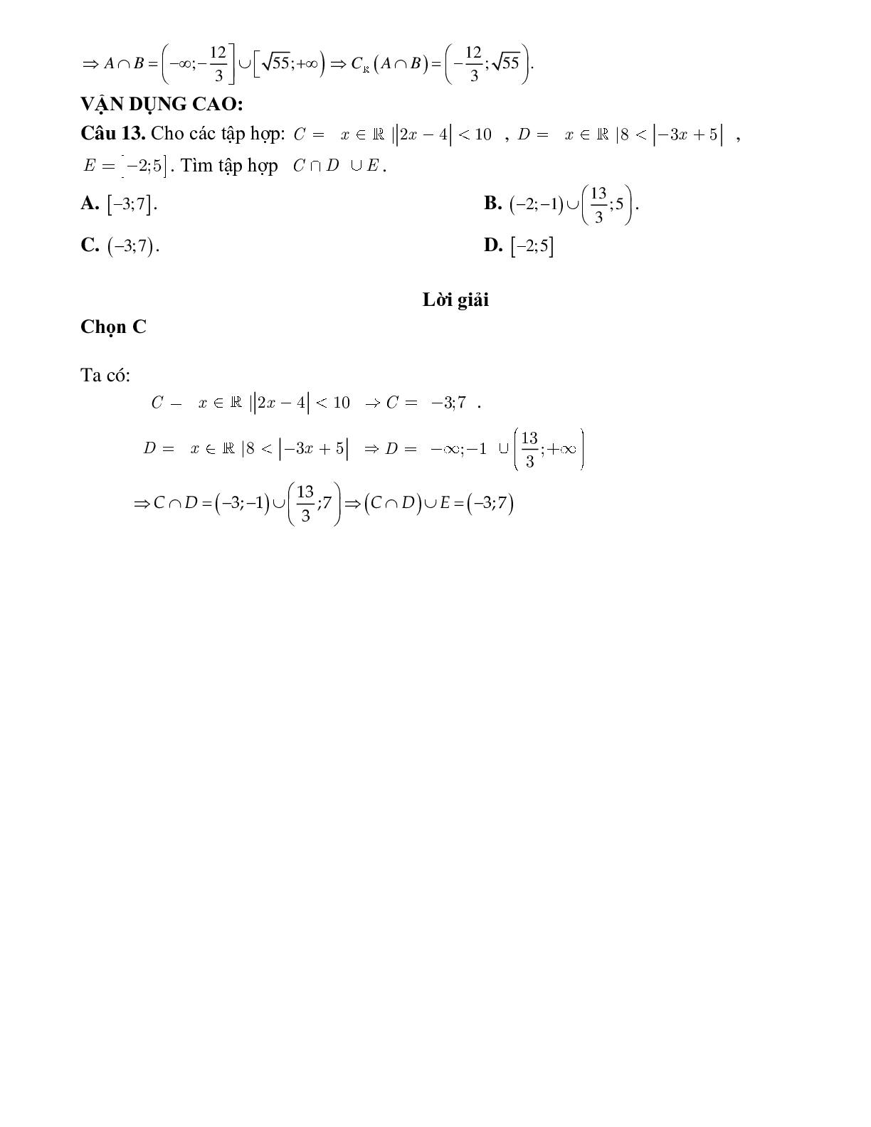 Bài tập tự luyện thực hiện hỗn hợp các phép toán với nhiều tập hợp Toán 10 (trang 3)