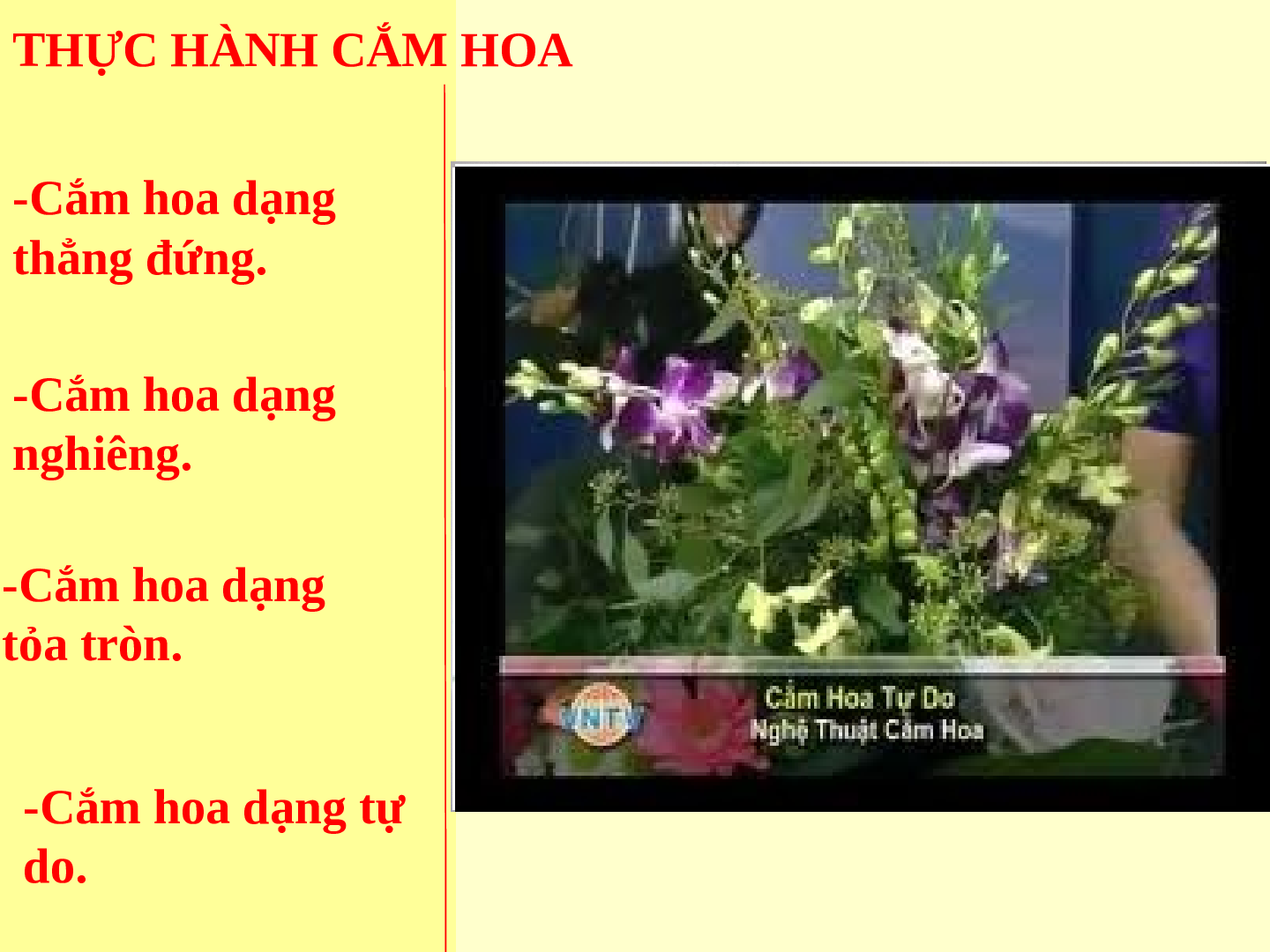 Bài giảng Công nghệ 6 Tiết 30: Thực hành (tự chọn) cắm hoa (trang 3)