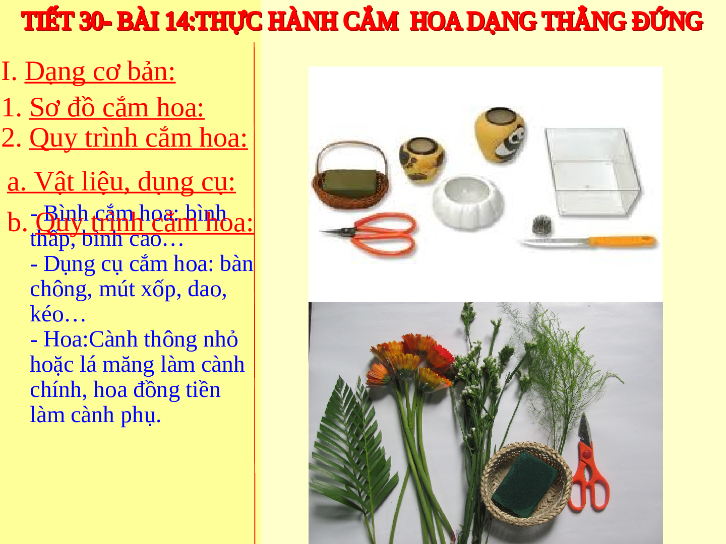 Bài giảng Công nghệ 6 Tiết 30: Thực hành (tự chọn) cắm hoa (trang 9)