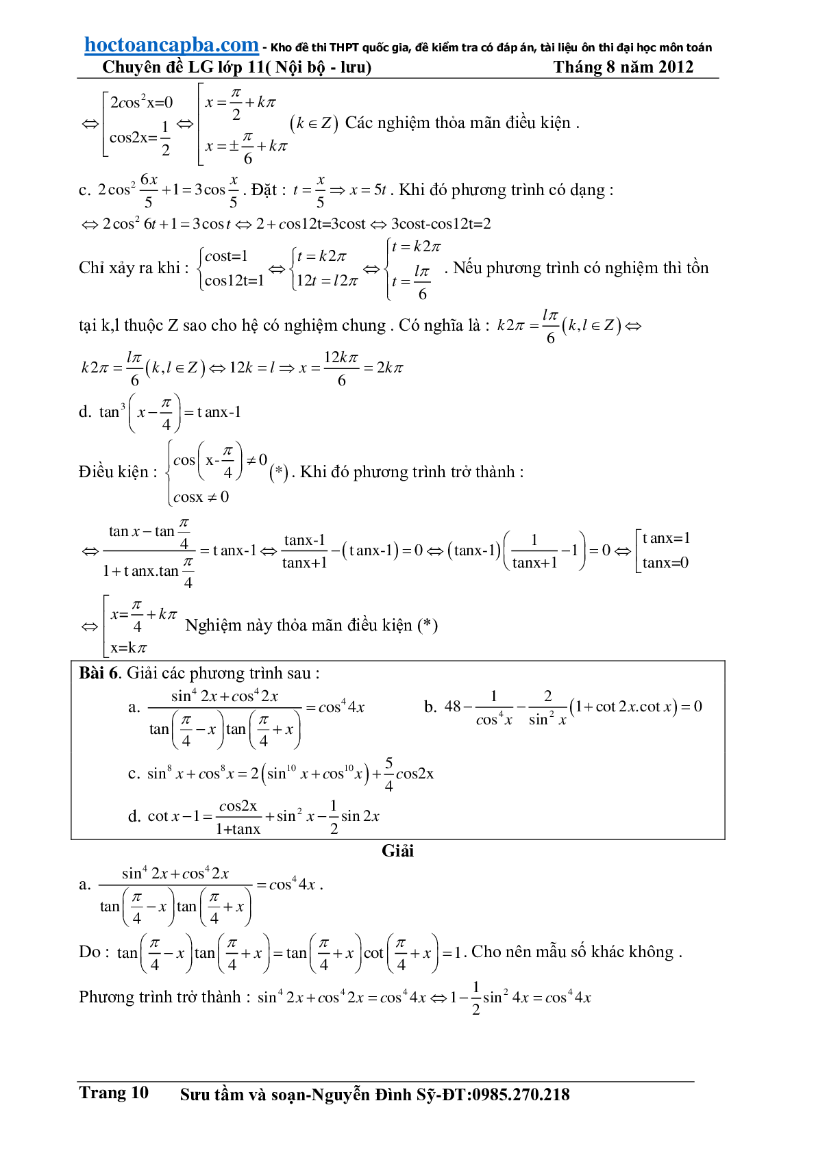 Hướng dẫn giải phương trình lượng giác cơ bản và đơn giản (trang 10)