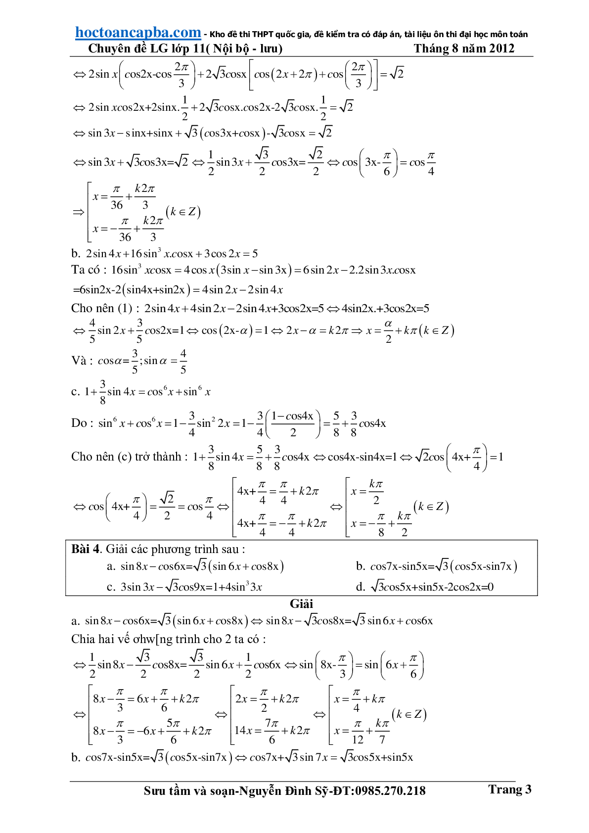 Hướng dẫn giải phương trình lượng giác cơ bản và đơn giản (trang 3)