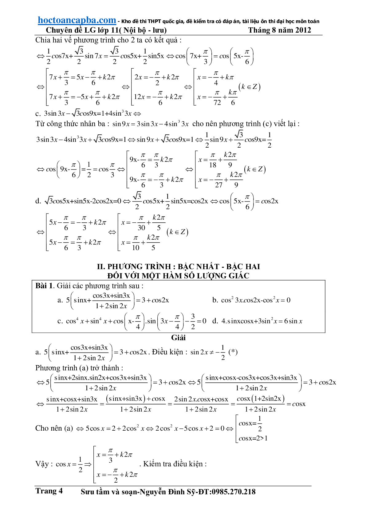 Hướng dẫn giải phương trình lượng giác cơ bản và đơn giản (trang 4)