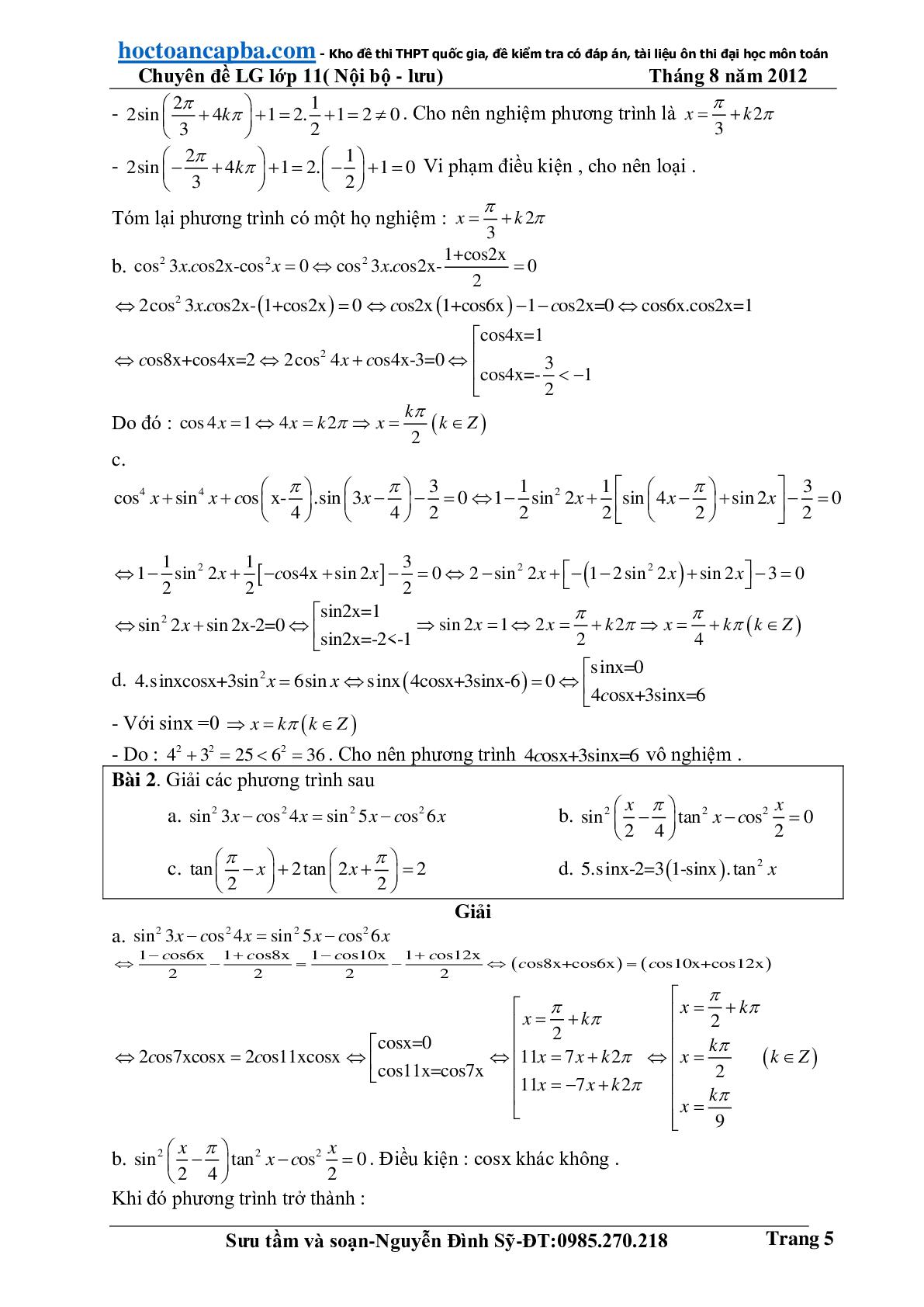 Hướng dẫn giải phương trình lượng giác cơ bản và đơn giản (trang 5)