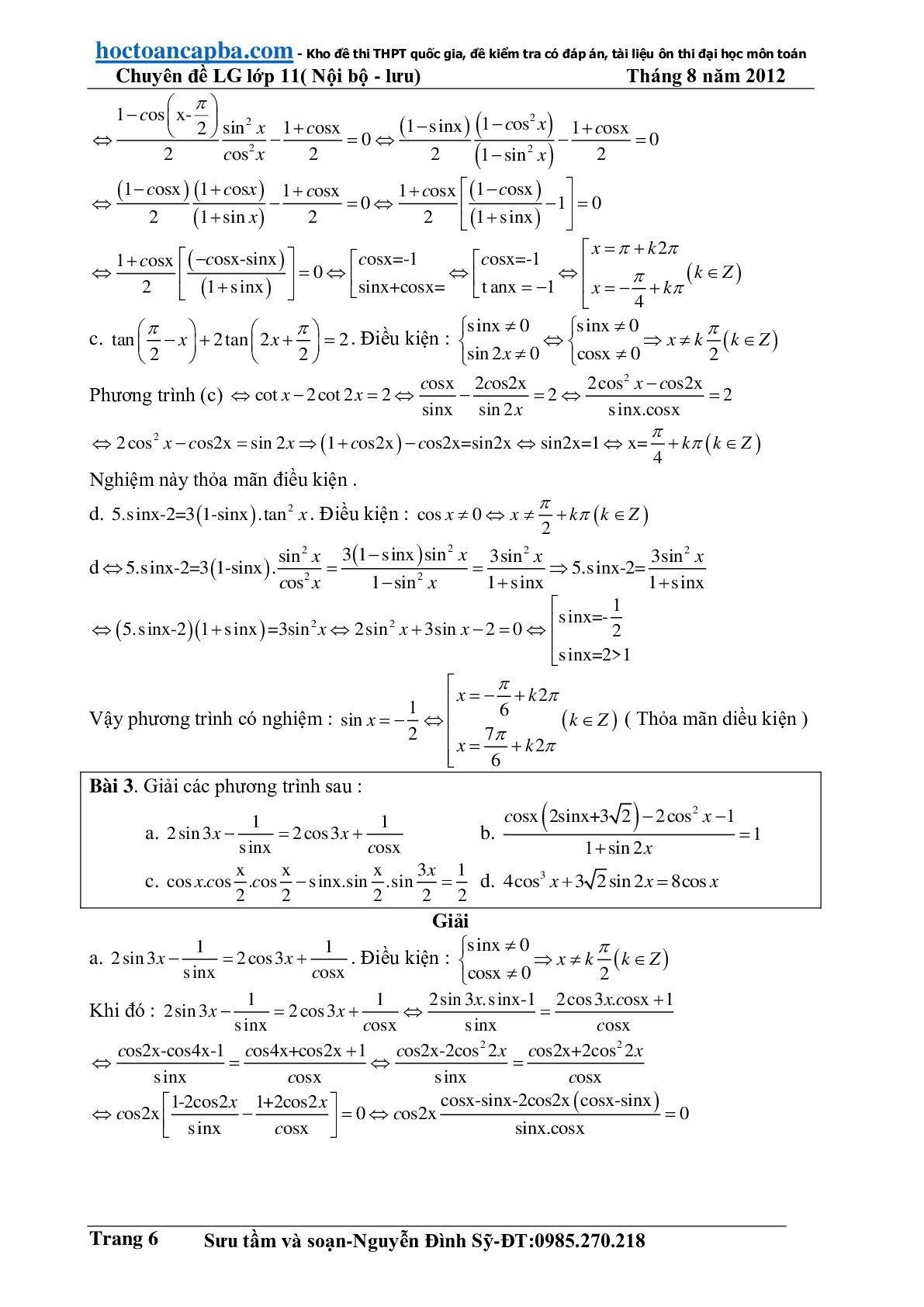 Hướng dẫn giải phương trình lượng giác cơ bản và đơn giản (trang 6)